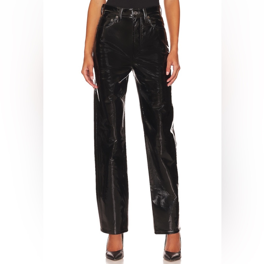 Agolde Recycled Leather 90s Pinch Waist In Black Patent
